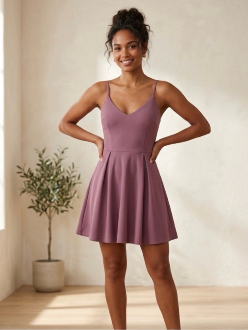 Windsor Mauve Spaghetti-Strap Fit & Flare Mini Dress